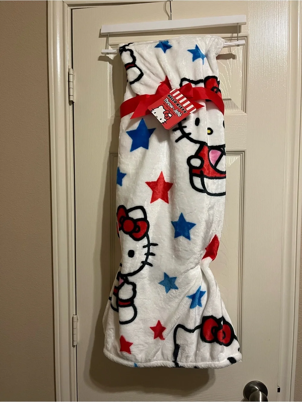 Hello Kitty White Red and Blue Stars Throw Blanket